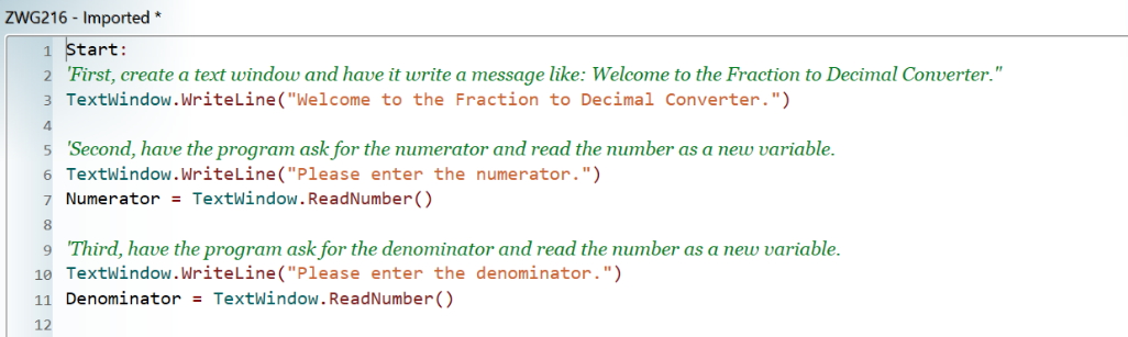 Introducción a Small Basic - creación de una fracción a Decimal convertidor