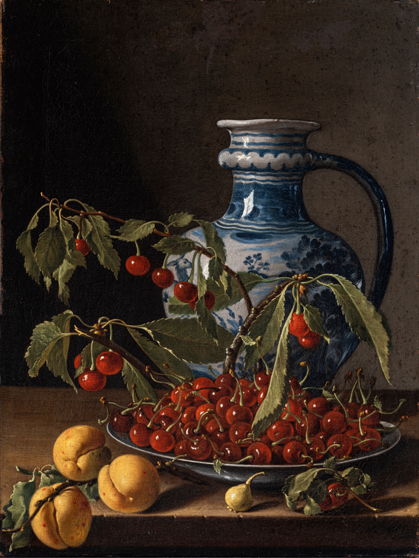 Still Life with a Plate of Cherries, Apricots and a Pitcher