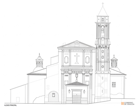 Plano de la memoria de restauración de la Iglesia de Santa María de Híjar, firmado por Alicia Torres González y Taciana Laredo Torres