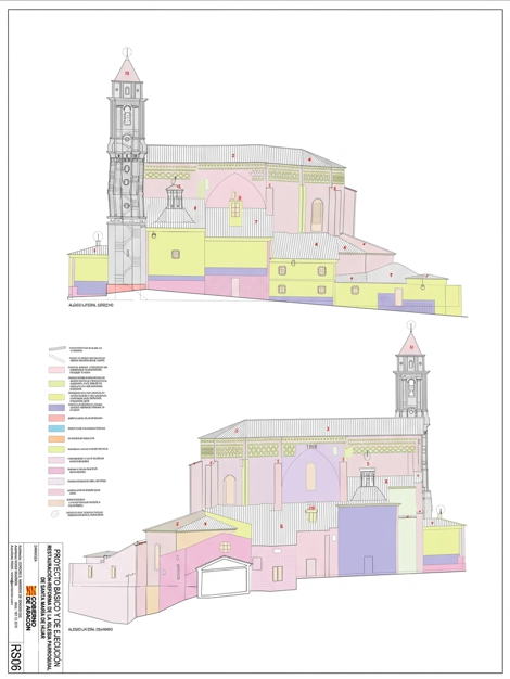 Plano nº 6 de la memoria de restauración de la Iglesia de Santa María de Híjar, firmado por Alicia Torres González y Taciana Laredo Torres