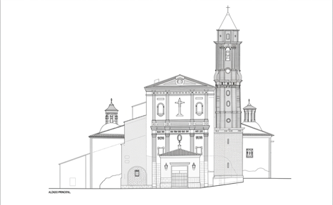 Plano de la memoria de restauración de la Iglesia de Santa María de Híjar, firmado por Alicia Torres González y Taciana Laredo Torres