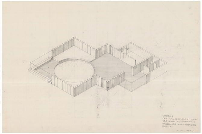 Croquis del pabellón de información de la central nuclear de José Cabrera, Almonacid de Zorita, Guadalajara. Antonio Fernández Alba