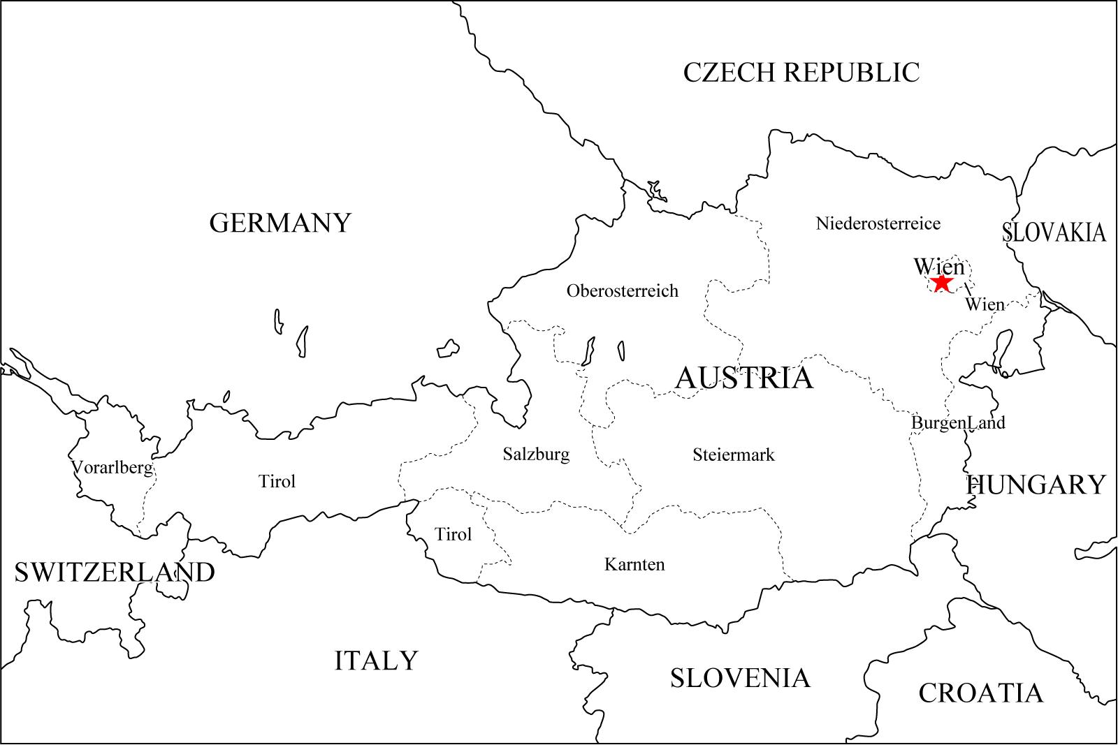 Mapa de estados federados de Austria. Freemap