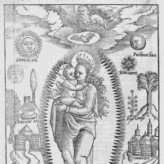 La Virgen con el Niño rodeada de símbolos