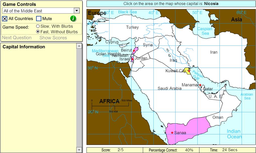 Capitals of Middle East. Intermediate. Sheppard Software