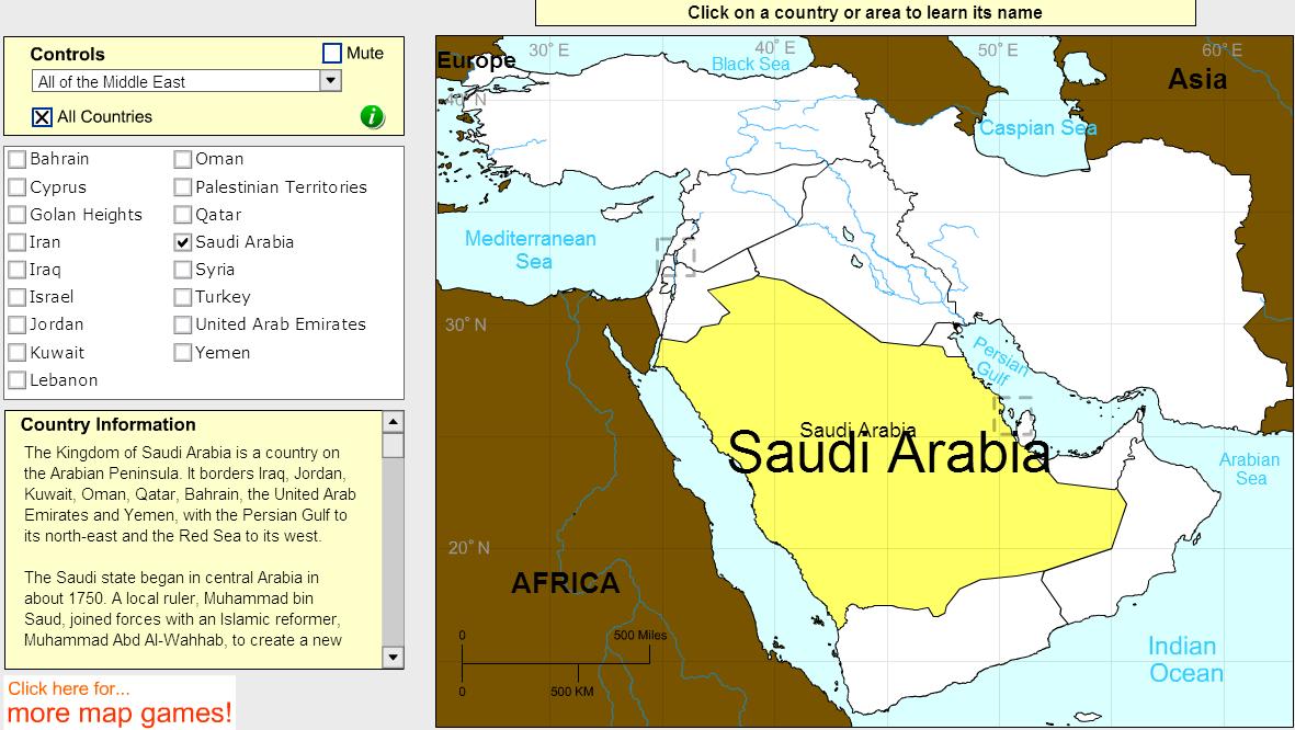 Countries of Middle East. Tutorial. Sheppard Software