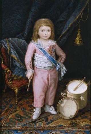 Un infante con tambor y pandereta