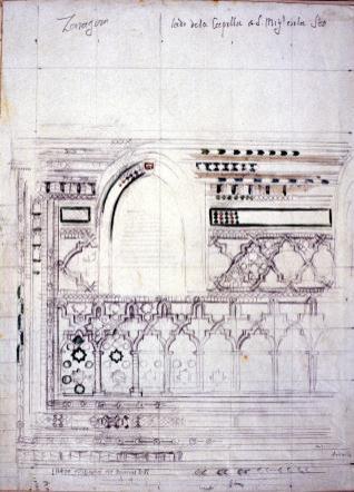 Detalle del muro de la capilla de San Miguel en la Seo de Zaragoza