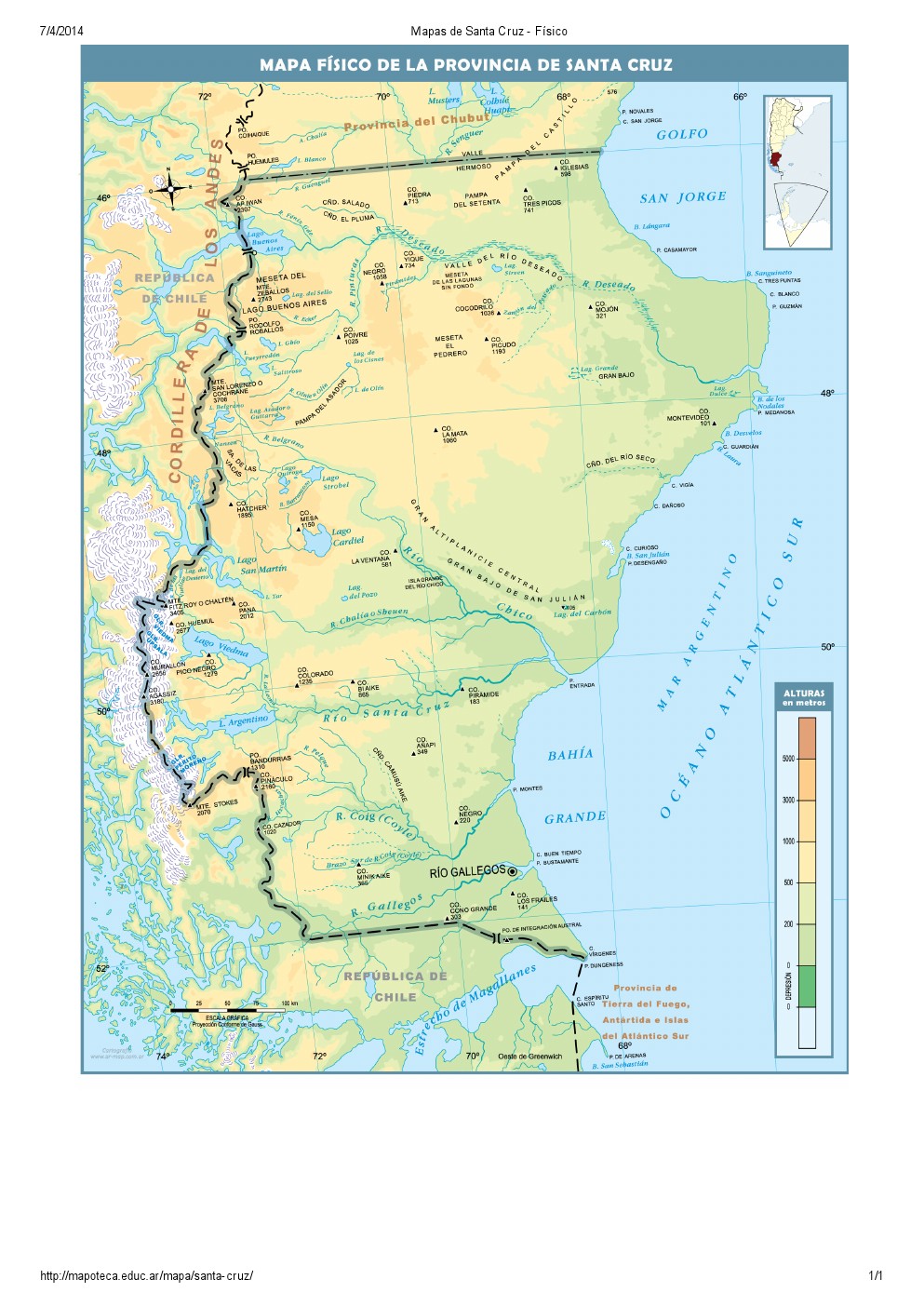 Mapa de ríos de Santa Cruz. Mapoteca de Educ.ar