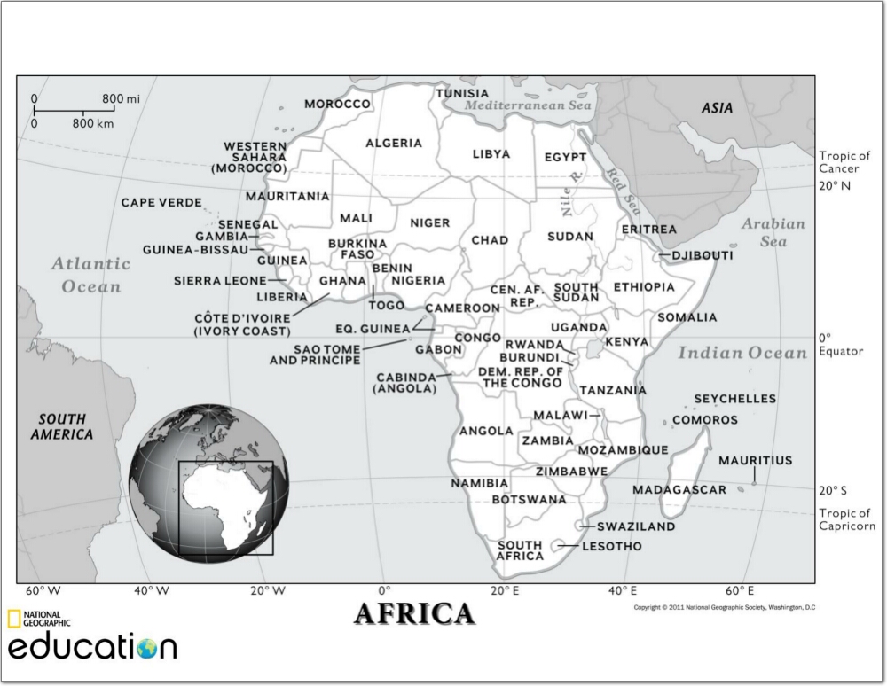 Mapa de países y ciudades de África. National Geographic