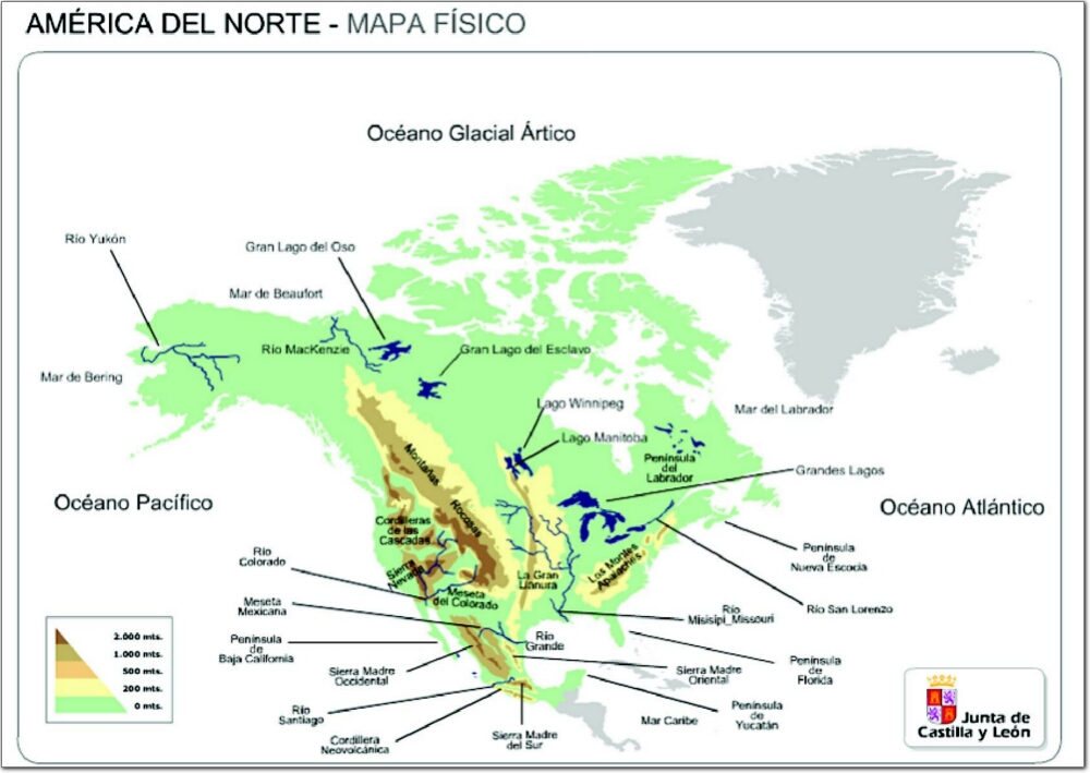 Mapa de relieve de América del Norte. JCyL
