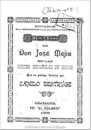 Discursos de don José Mejía en las Cortes Españolas de 1810-13