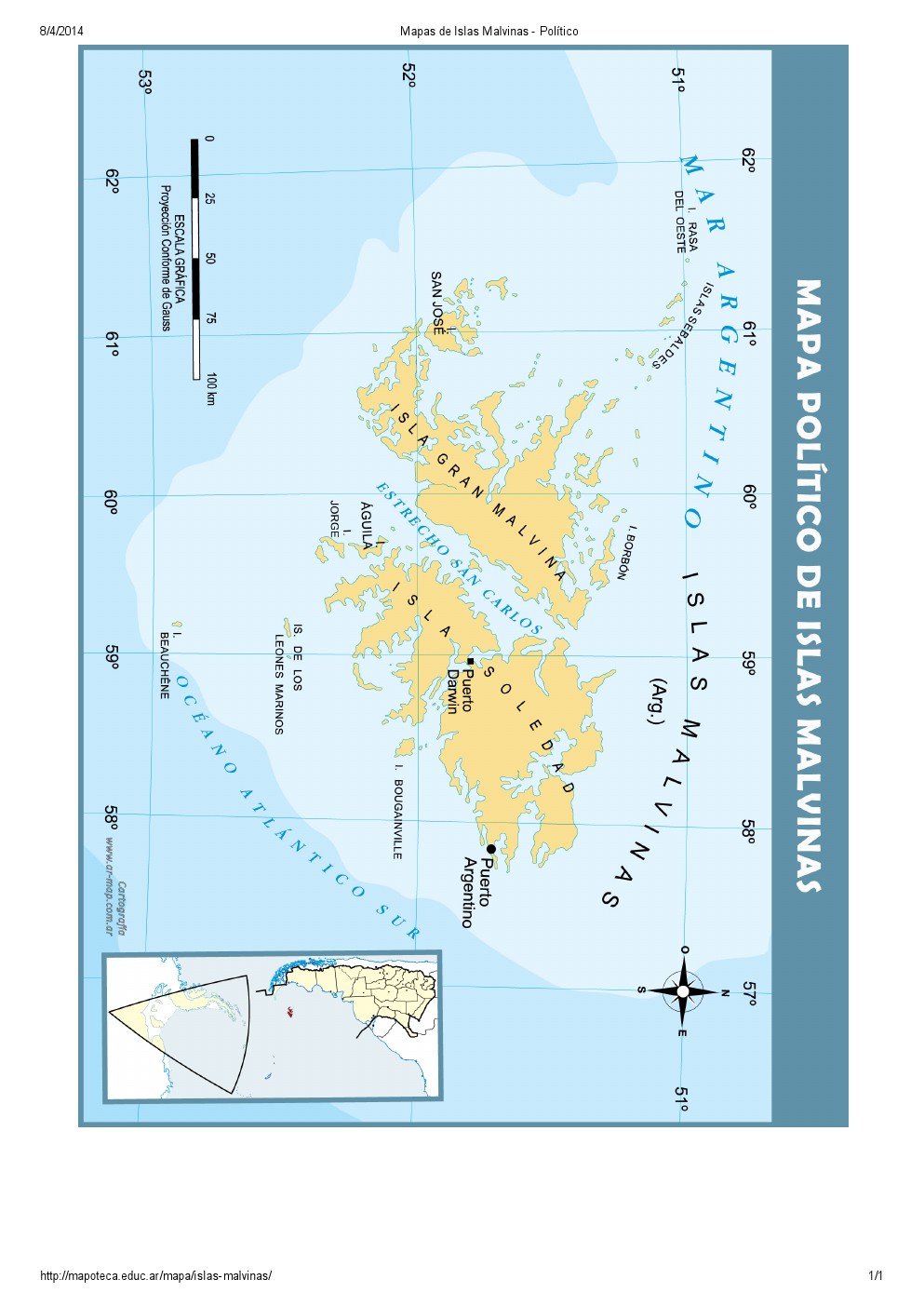 Mapa de islas de las Islas Malvinas. Mapoteca de Educ.ar