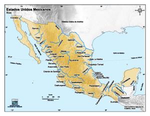 Mapa en color de ríos de México. INEGI de México