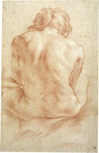 Desnudo masculino sentado de espaldas