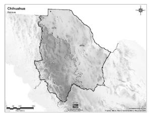 Mapa mudo de montañas de Chihuahua. INEGI de México