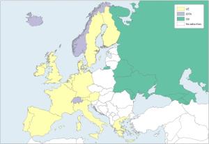Mapa de Europa: Organizaciones de integración económica 1995. Learn Europe
