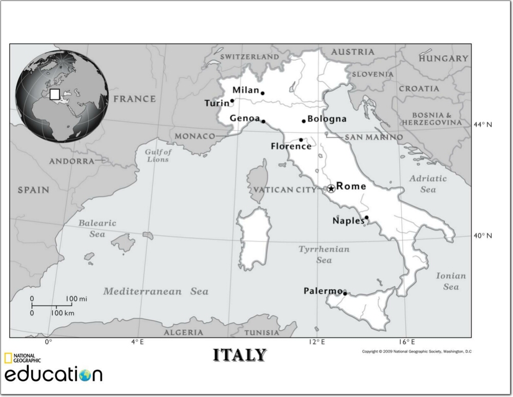 Mapa de ríos de italia. National Geographic