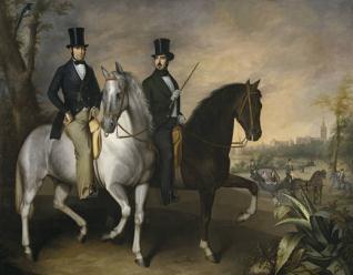 El conde de Pinohermoso y el marqués de Molins, a caballo, en las afueras de Sevilla