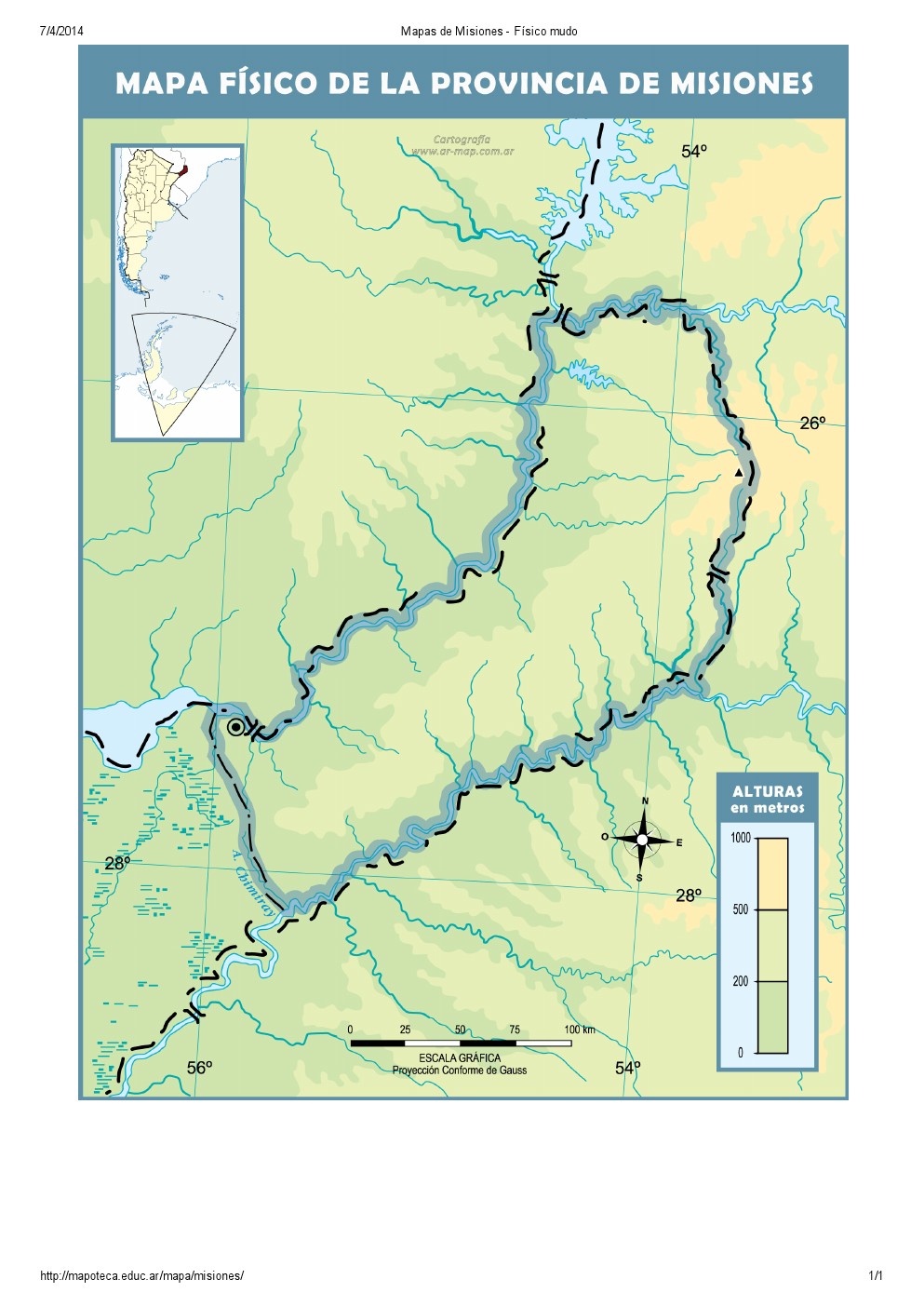 Mapa mudo de ríos de Misiones. Mapoteca de Educ.ar