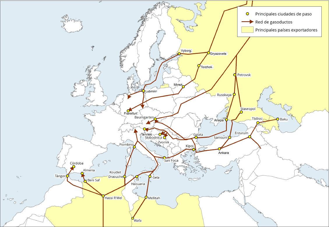 Mapa de Europa: Red de Gasoductos de Europa. Learn Europe