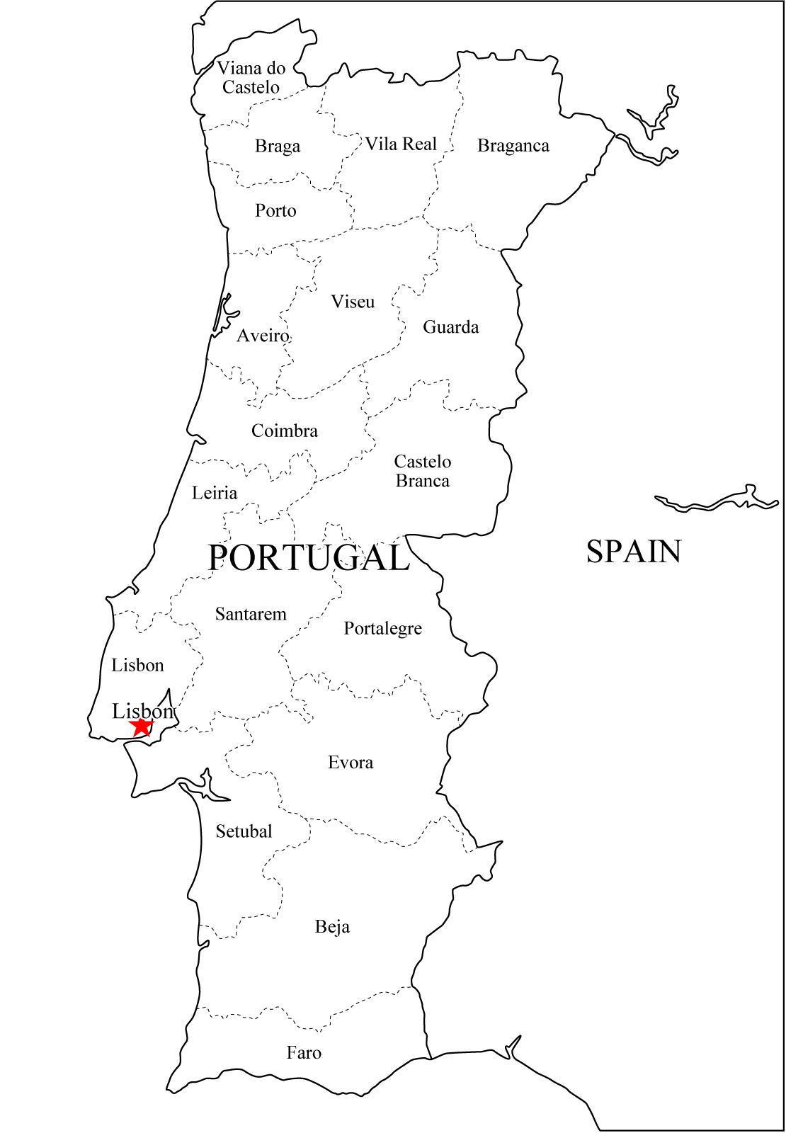 Mapa de distritos de Portugal. Freemap