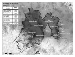 Mapa de montañas del Estado de México. INEGI de México