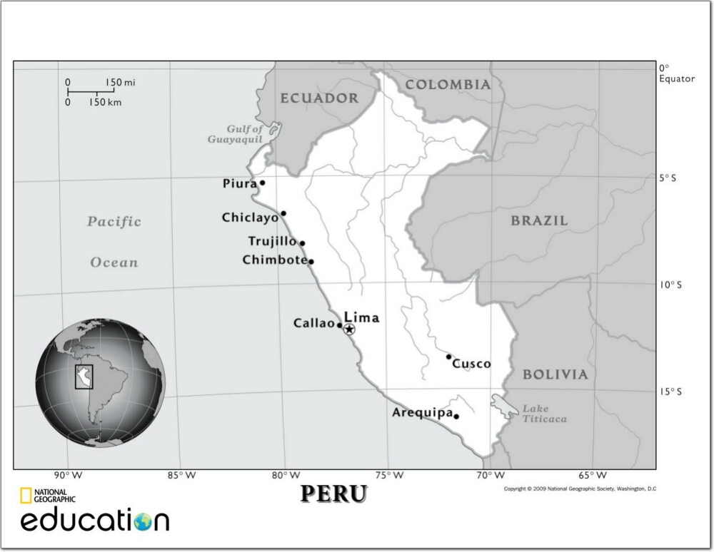 Mapa de ríos de Perú. National Geographic
