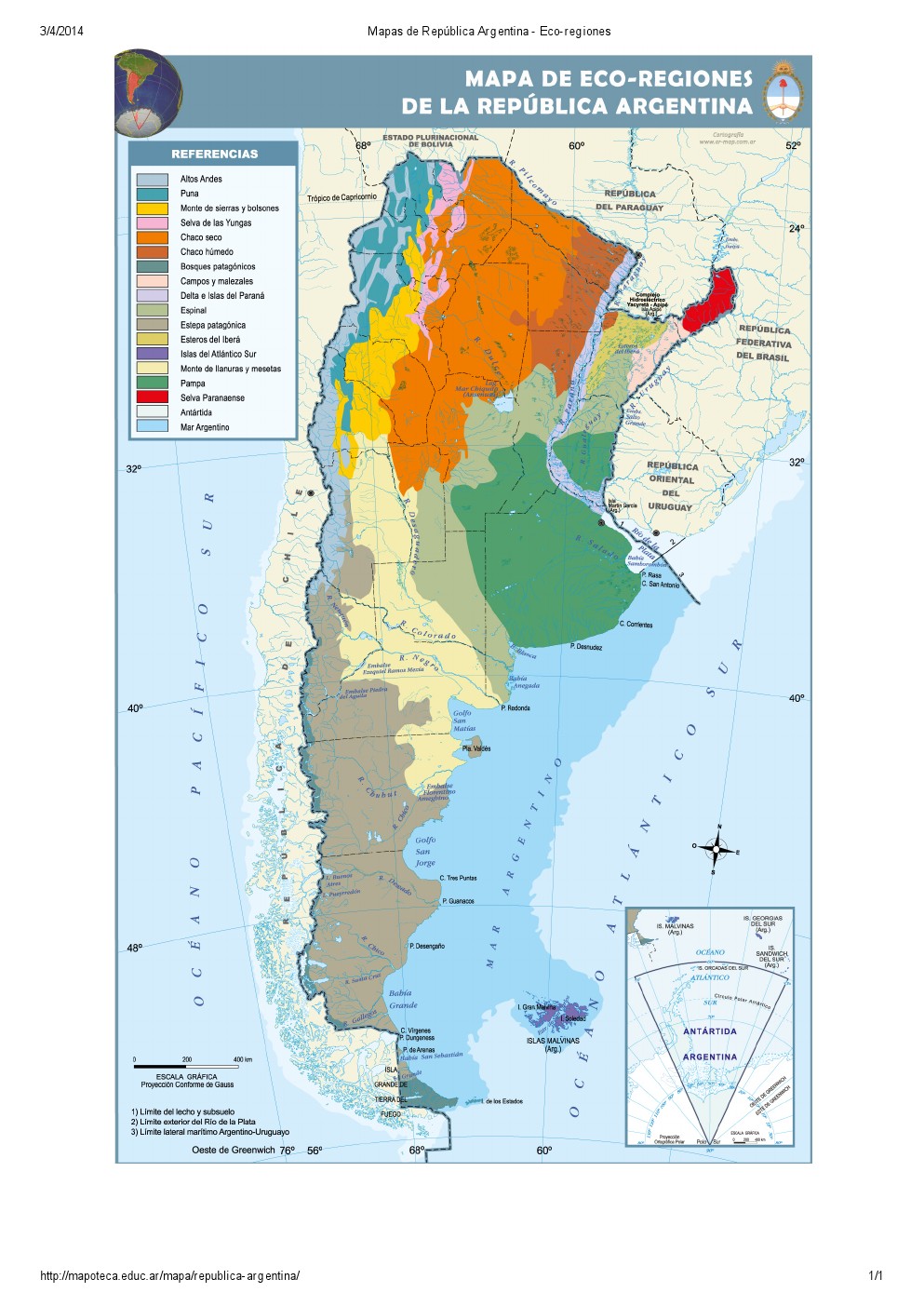 Mapa eco-regiones de Argentina. Mapoteca de Educ.ar