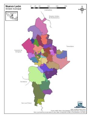 Mapa mudo de municipios de Nuevo León. INEGI de México