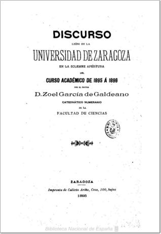 Discurso leido en la Universidad de Zaragoza en la solemne apertura del curso académico de 1895 a 1896