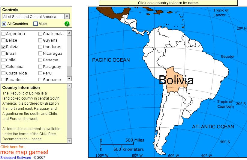 Countries of South and Central America. Tutorial. Sheppard Software