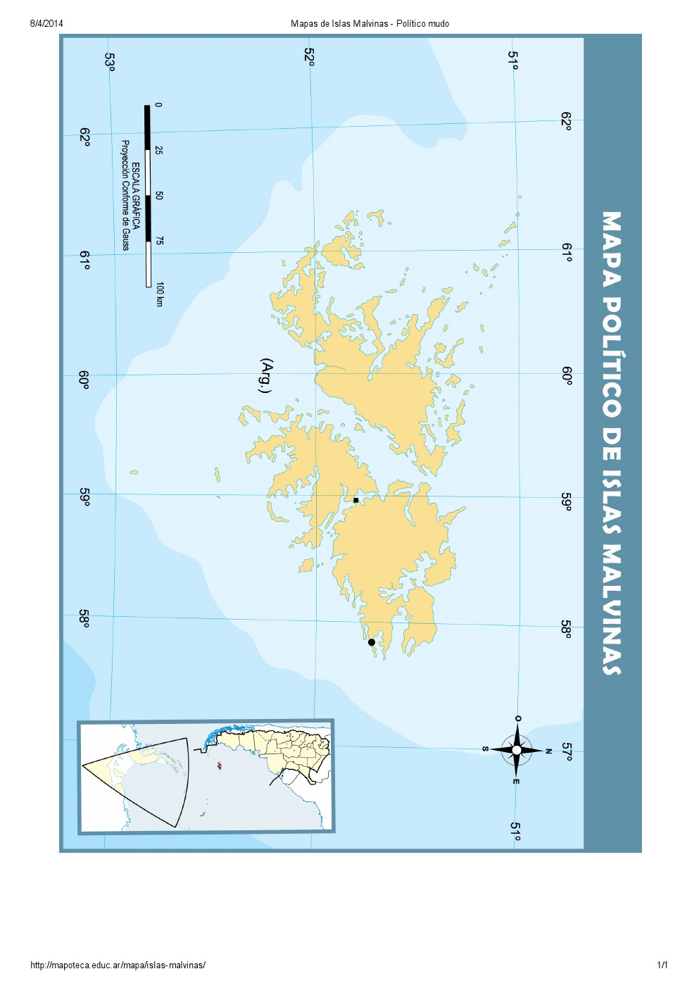 Mapa mudo de islas de las Islas Malvinas. Mapoteca de Educ.ar