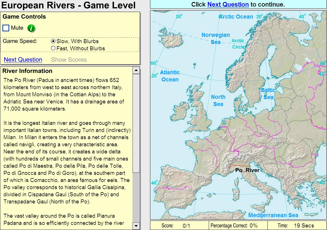 Rivers of Europe. Game. Sheppard Software