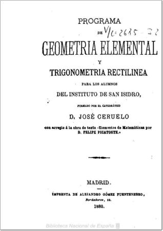 Programa de geometría elemental y trigonometría rectilínea para los alumnos del Instituto de San Isidro