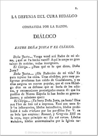 La defensa del cura Hidalgo combatida por la razon