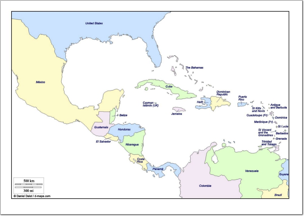 Mapa de países de América Central. d-maps