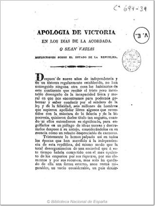 Apología de Victoria en los dias de Acordada