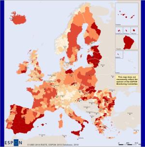 Mapa de Europa: Desempleo en Europa. Learn Europe