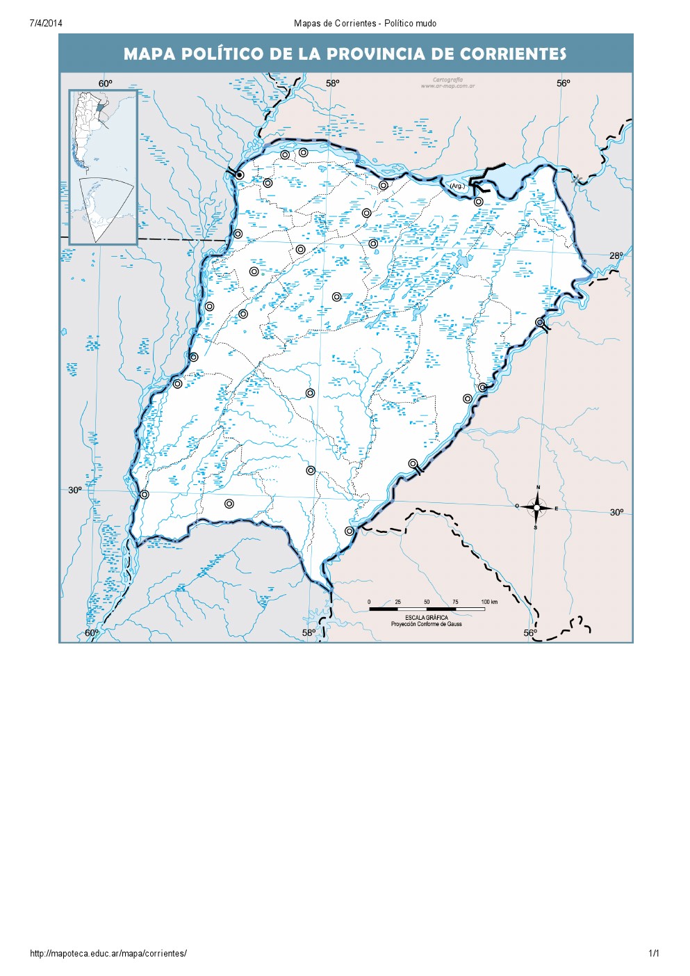 Mapa mudo de capitales de Corrientes. Mapoteca de Educ.ar