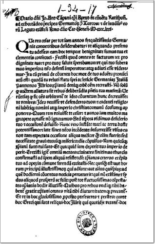 Oratio in conventu Ratisponensi anno 1471 habita ad exhortandos principes Germanorum contra Turcos