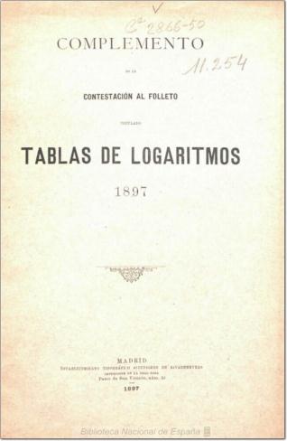 Complemento de la contestación al folleto titulado "Tablas de logaritmos", 1897