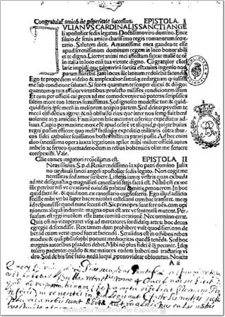 Epistolae familiares Somnium de fortuna. Historia de duobus amantibus Eurialoet Lucretia. De miseria curialium. Dialogus contra Bohemos et Thaboritas de sacra communione. De educatione liberorum. Oratio de Constantinopolitana clade et bello contra Turcos congregando. Oratio de oboedientia Friderici III. coram Calixto III. anno 1455 habita