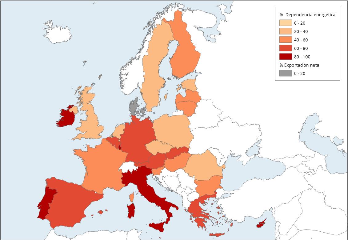 Mapa de Europa: Importaciones de energía en la UE. Learn Europe