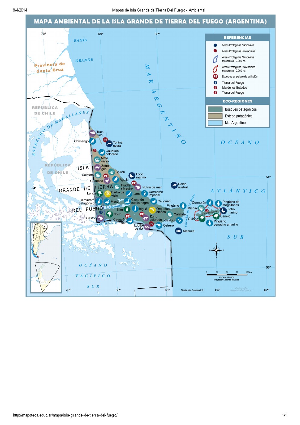 Mapa ambiental de Isla Grande de Tierra del Fuego. Mapoteca de Educ.ar
