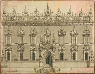 Fachada del Palacio Rangoni, en Parma, que el Cardenal Portocarro, hizo iluminar en la celebracn. del Baptimo del Rl. Principe