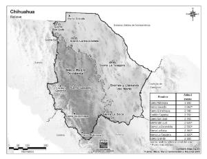Mapa de montañas de Chihuahua. INEGI de México