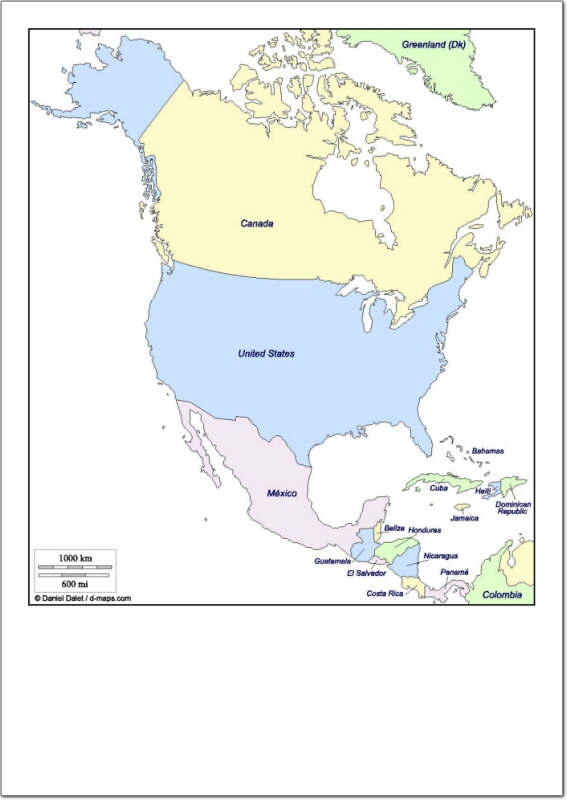 Mapa de países de América del Norte. d-maps