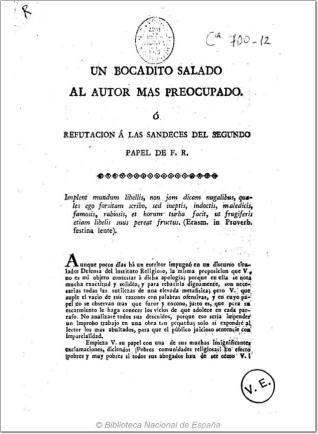 Un bocadito salado al autor mas preocupado, ó Refutación á las sandeces del segundo papel de F. R.