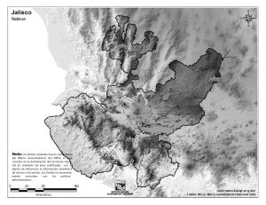 Mapa mudo de montañas de Jalisco. INEGI de México
